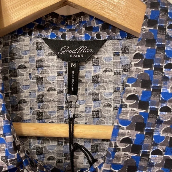 NWT!! GOOD MAN BRAND - Long Sleeve Button-Down Dress Shirt - Blue Sketch Geo - Picture 5 of 7